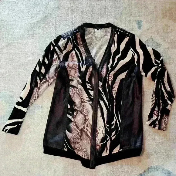 Vex Collection Open Cardigan Sweater Black and Creams long Sleeve Size 44 #165 - Picture 10 of 10